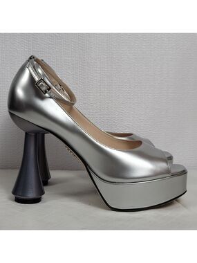 Rodo Patent Leather Ankle Strap Peep Toes Platform Sculptural Heel Shoe Size 38
